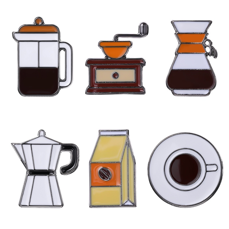 Alat Kedai Kopi Enamel Pin Bros Lencana Kacang Logam Botol Cangkir Grinder Perhiasan Teman Kerah Baju Topi Tas Hadiah Wholsale