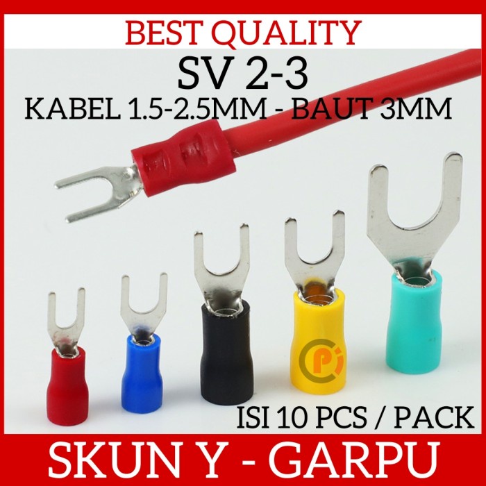 Isi 10 Pcs Skun Y Garpu Kabel 2.5mm Terminal Tipe SV 2-3 Baut 3mm