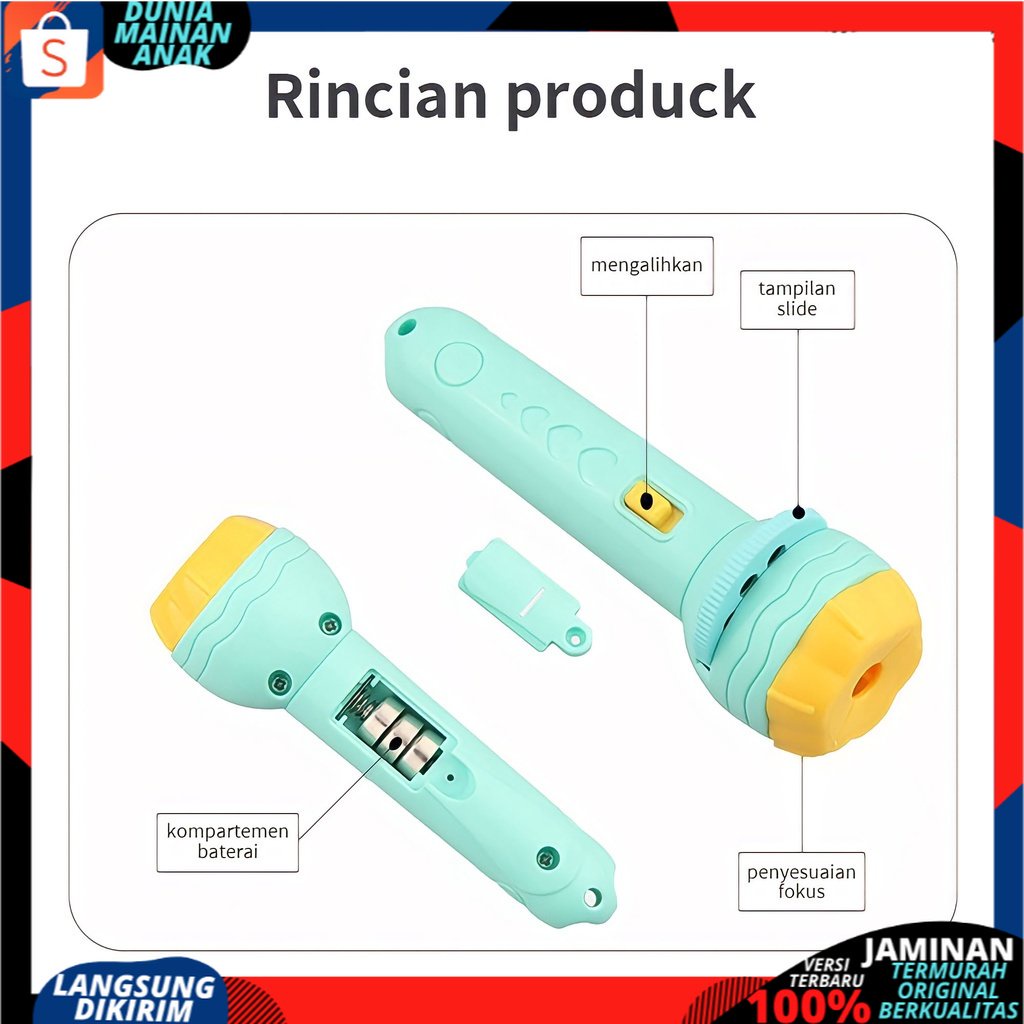 Mainan Anak senter gambar SLIDE Proyektor Flashlight SNI / Mainan Projector Gambar / Mainan Edukasi Anak / Mainan Anak Laki Laki / Mainan Anak Perempuan