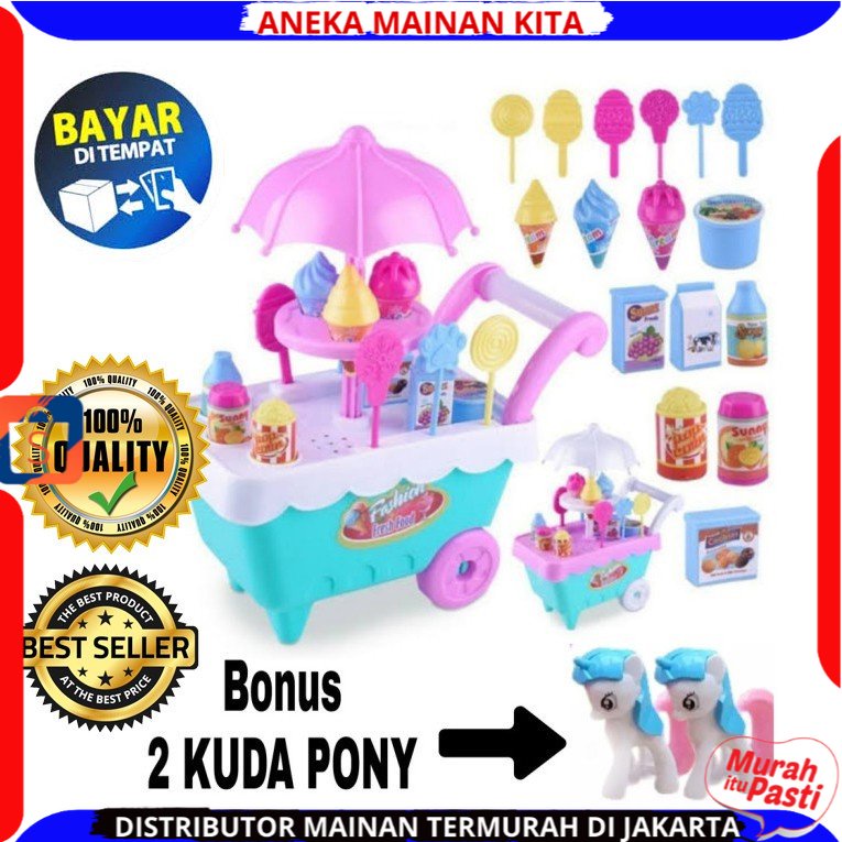 ( BISA COD ) PROMO Mainan Anak Gerobak Es Krim Permen Keranjang Bonus 2 Kuda Pony Anak-anak DIY Play Set Makanan Penutup Trolley Mainan Puzzle / Mainan Edukasi Anak / Mainan Anak Laki Laki / Mainan Anak Perempuan FI503 SNI