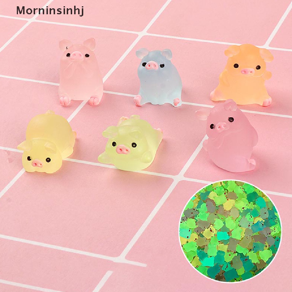 Mornin 6pcs/set Bercahaya Mini Resin Babi Dashboard Mobil Mainan Boneka Angka Dekorasi Taman Rumah Kartun Warna-Warni Lucu Mobil Ornamen Hadiah id