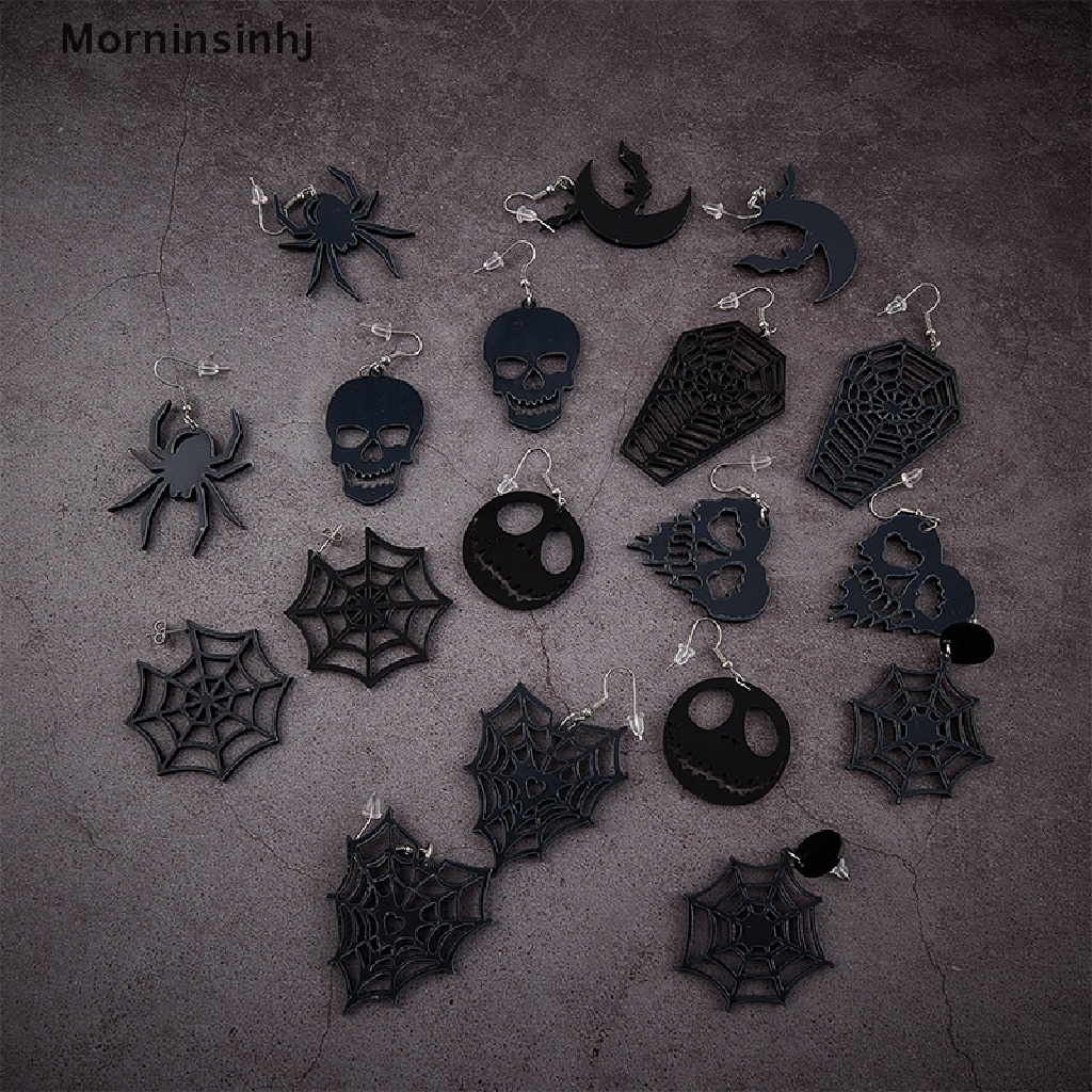 Mornin Akrilik Halloween Hati Besar Berongga Kerangka Jahat Tengkorak Kepala Anting Fashion Hadiah id