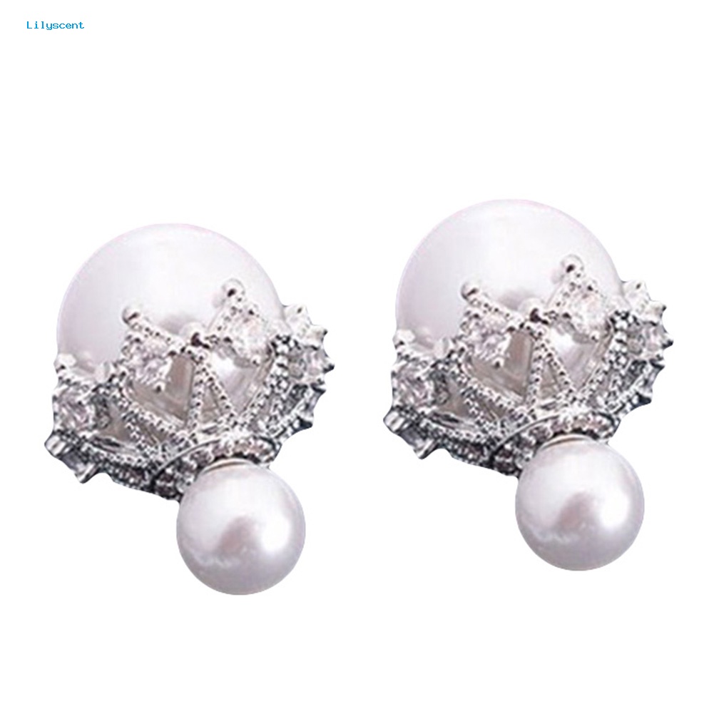 Lilyscent Wanita Dua Sisi Mutiara Imitasi Berongga Bunga Ear Stud Earrings Perhiasan Hadiah