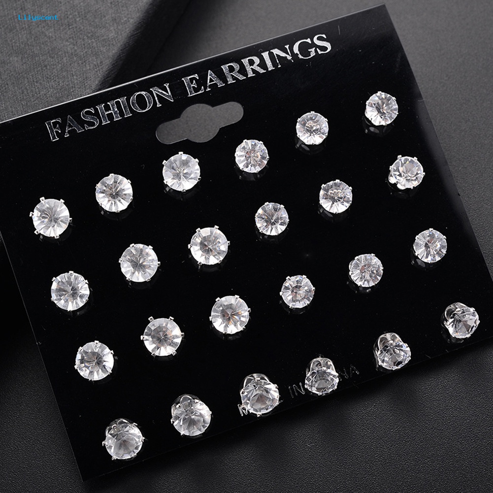 Lilyscent 12/6pasang Klasik Rose Bentuk Cubic Zirconia Stud Earrings Wanita Set Perhiasan