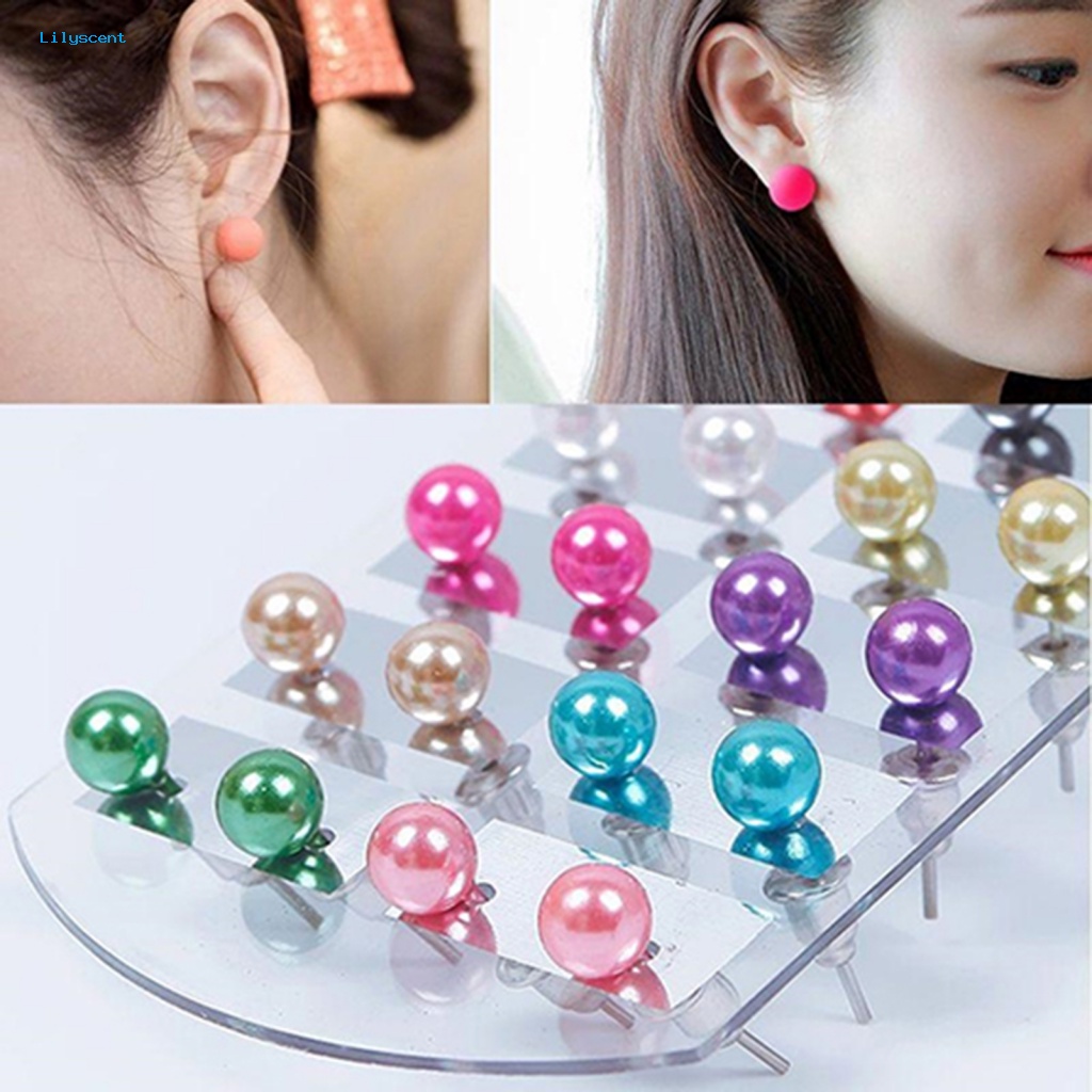 Lilyscent 12pasang Anting Ringan Untuk Pacaran Wanita Gaya Faux Pearl Ear Studs Bulat Bola