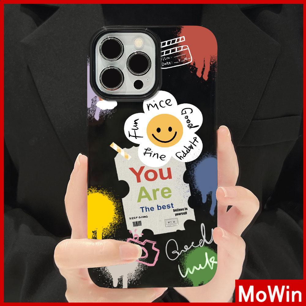 For iPhone 14 Pro Max iPhone Case Black Glossy TPU Soft Case Shockproof Protection Camera Graffiti Daisy Compatible with iPhone 13 Pro max 12 Pro Max 11 xr xs max 7Plus 8Plus