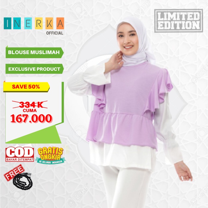 PROMO Baju Atasan Tunik Wanita Muslimah Bahan Premium Ungu Lilac - Size 2