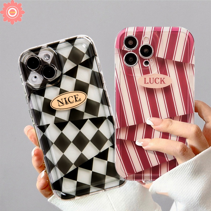 IPHONE Couple Case Kompatibel Untuk Iphone14 13 11 12 Pro Max 7Plus XR 7 6 8 6s Plus X XS Max SE 2020 Art Stripe Berlian Pola Tidak Teratur Lembut Tpu Shockproof Airbag Phone Cover