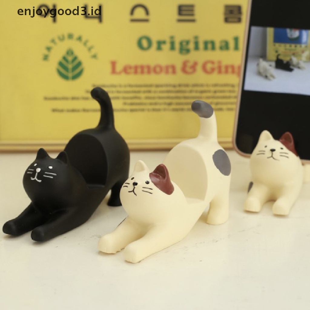 [Rready Stock] Phone Holder Resin Kreatif Nyaman Desain Indah Bentuk Kucing Aksesoris Ponsel (ID)