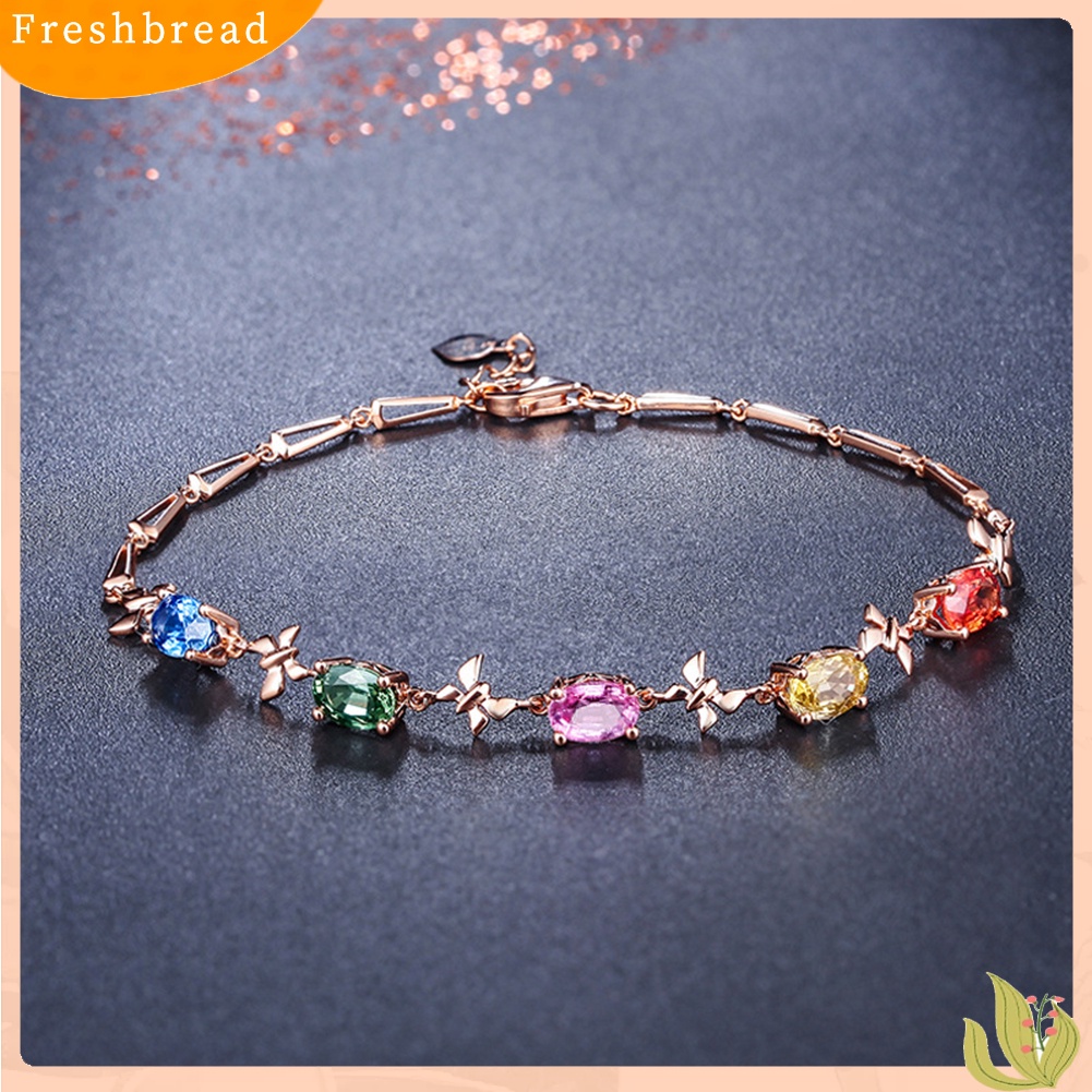 &lt; Freshbread &gt; Elegan Multicolor Oval Berlian Imitasi Kupu-Kupu Wanita Gelang Pesta Perhiasan Hadiah