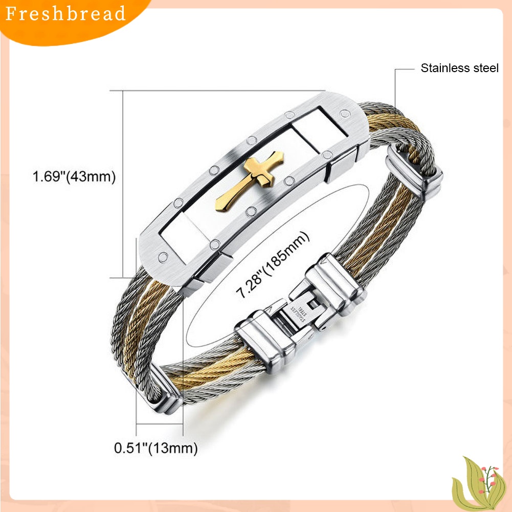 &lt; Freshbread &gt; Perhiasan Gelang Tangan Bangle Salib Tiga Lapisan Stainless Steel Unisex Bergaya