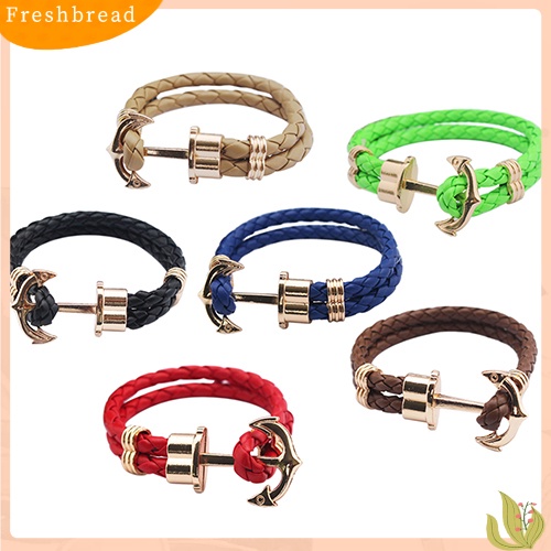 &lt; Freshbread &gt; Wanita Pria Multilayer Kulit Imitasi Buatan Tangan Manset Gelang Jangkar Gelang Bangle