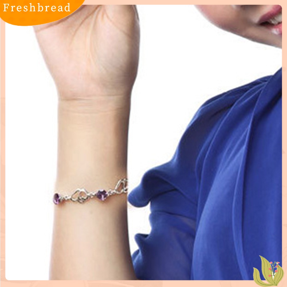 &lt; Freshbread &gt; Fashion Wanita Berongga Hati Faux Amethyst Rantai Gelang Bangle Pesona Perhiasan