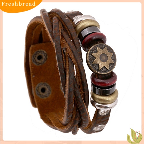 &lt; Freshbread &gt; Pria Vintage Braided Gelang Kulit Punk Bintang Tali Multilayer Warp Cuff Bangle