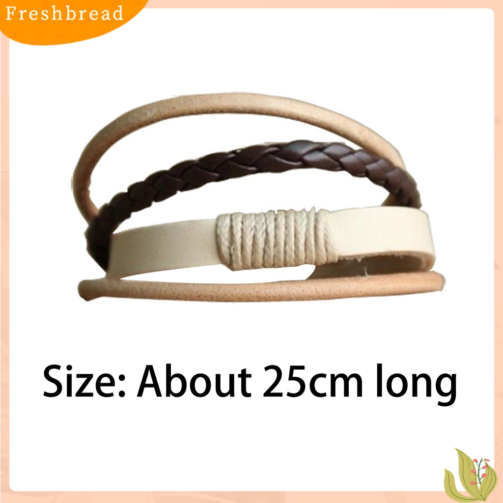 &lt; Freshbread &gt; Gelang Simple Adjustable Unisex Multi-layer Braided Faux Leather Bangle Untuk Belanja