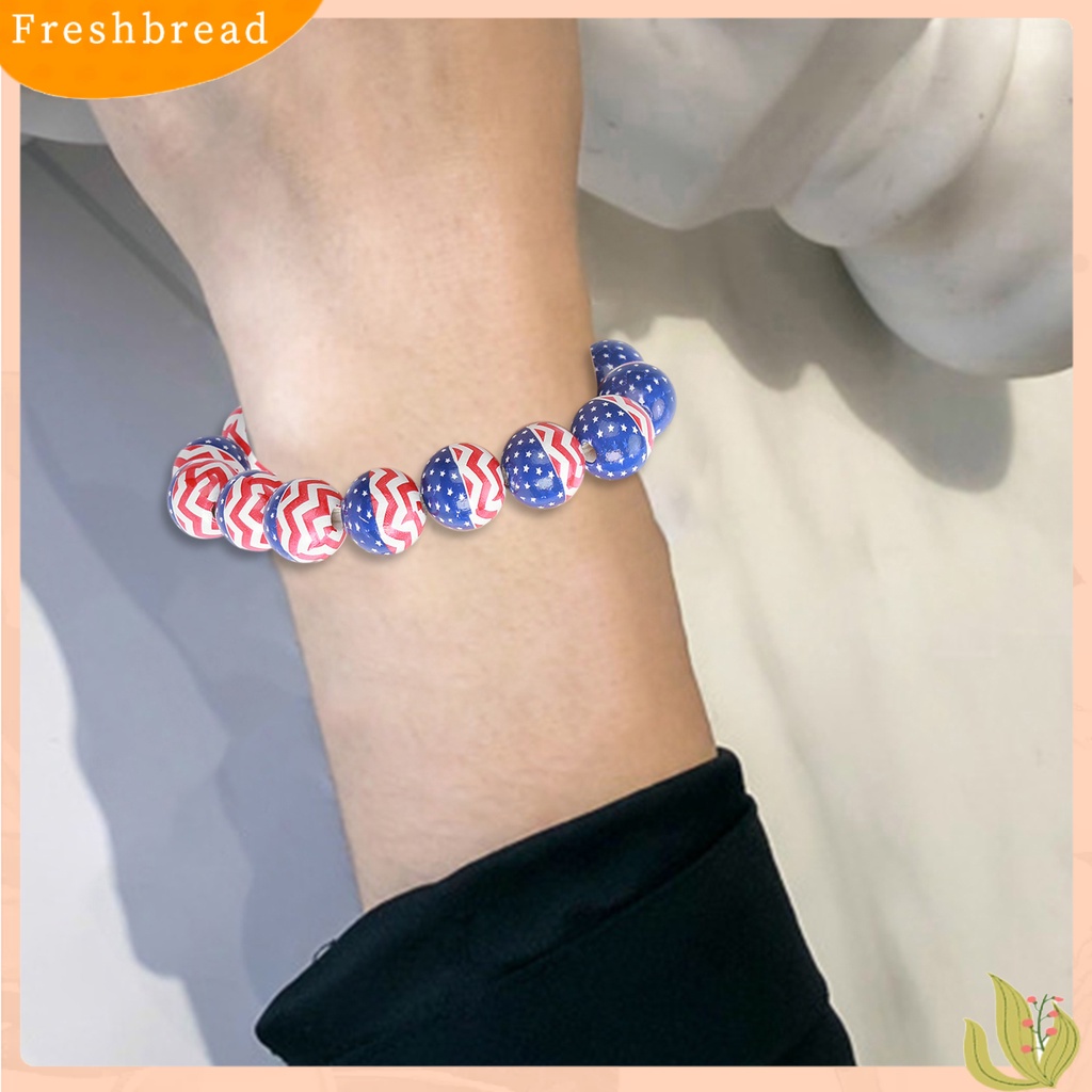 &lt; Freshbread &gt; Bendera USA Gelang Indah Pesona Perhiasan Merah Biru Putih Manik-Manik Kayu Peregangan Elastis Wristwear Multicolor USA Hari Nasional Wanita Pria Manik-Manik Gelang Hadiah Pasangan