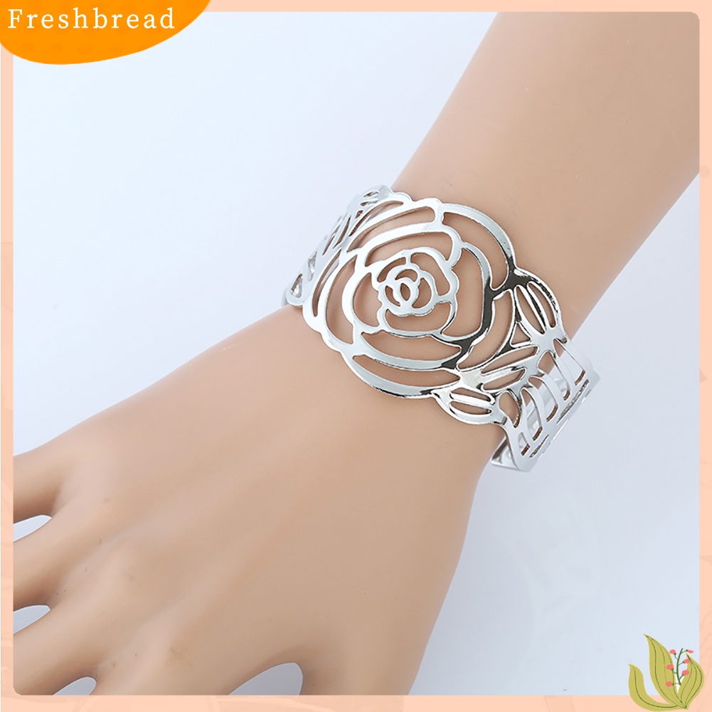 &lt; Freshbread &gt; Fashion Wanita Logam Pembukaan Mawar Berongga Manset Gelang Bangle Pergelangan Tangan Band Perhiasan