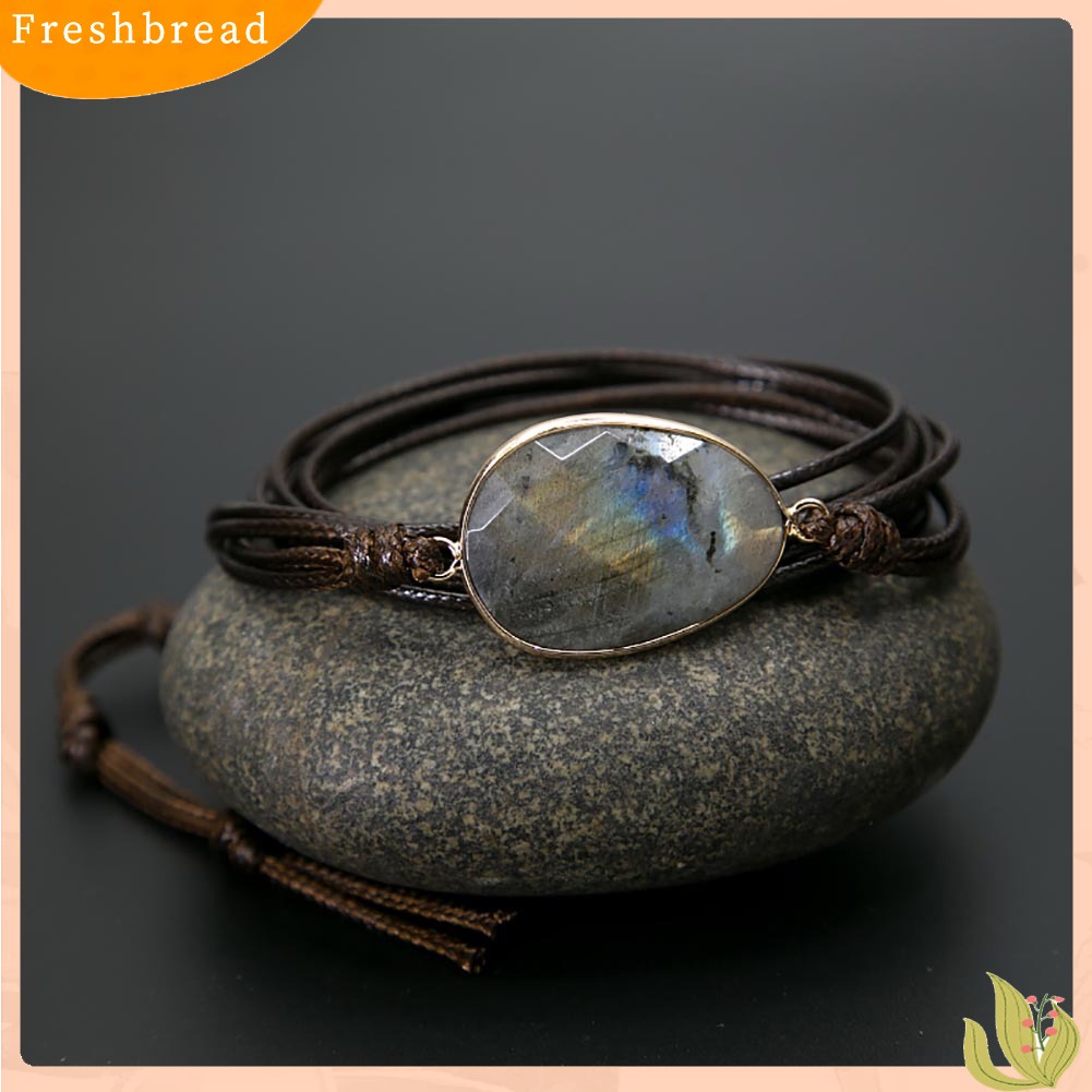 &lt; Freshbread &gt; Boho Unisex Multi Layer Simpul Tali Lilin Labradorite Stone Charm Handmade Gelang