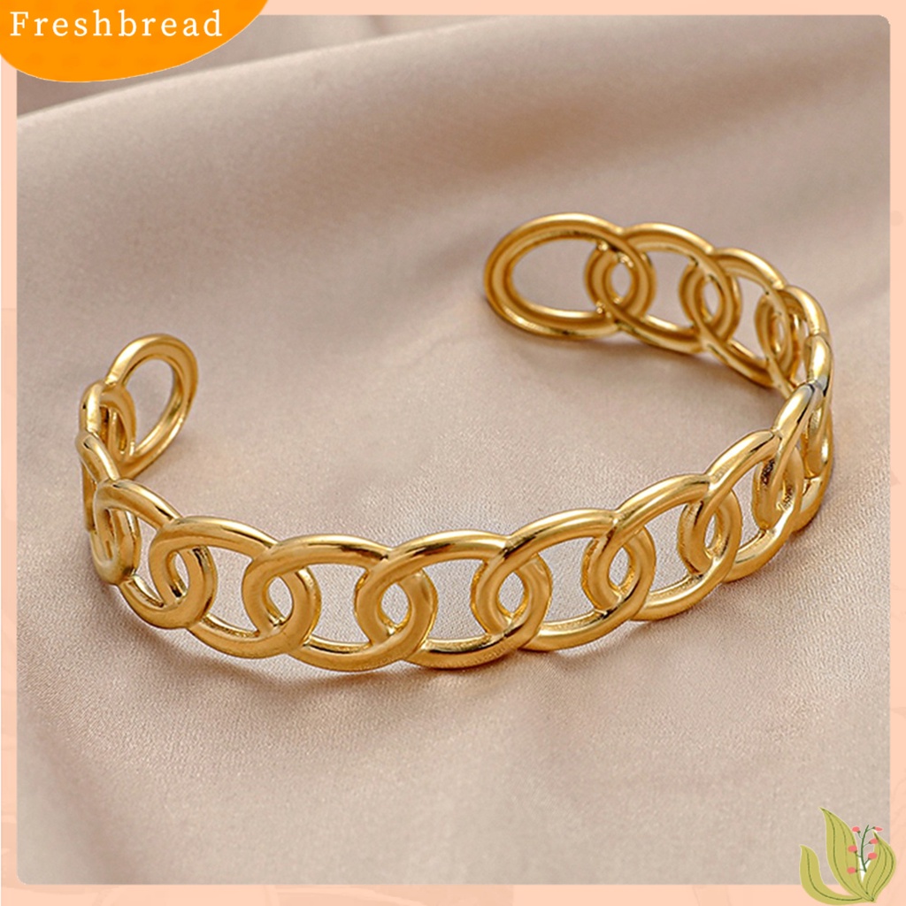 &lt; Freshbread &gt; Wanita Gelang Bentuk C Retro Rantai Stainless Steel Gaya Perancis Kerawang Bangle Hadiah Ulang Tahun