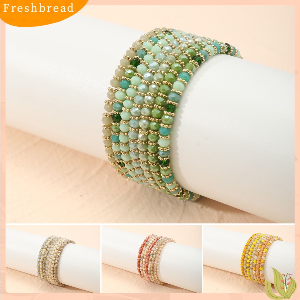 &lt; Freshbread &gt; 7Pcs Wanita Gelang Multilayer Faux Glaze Perhiasan Tali Elastis Manik-Manik Gelang Untuk Pesta Pernikahan Perjamuan