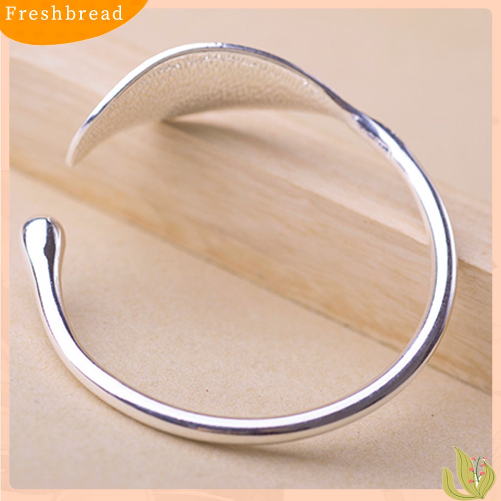 &lt; Freshbread &gt; Gelang Daun Sederhana Bersinar Adjustable Pembukaan Ujung Perak Disepuh Hias Hadiah Wanita Leaf Bangle Wrist Cuff Jewelry Untuk Pernikahan