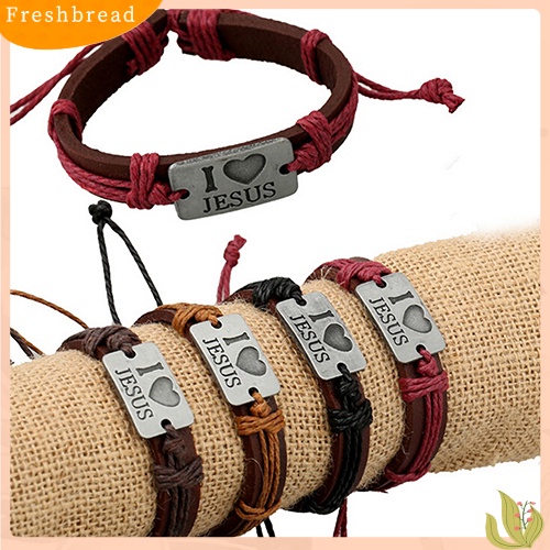 &lt; Freshbread &gt; Unisex I LOVE JESUS Faux Leather Bangle Rantai Tali Rami Gelang Yang Dapat Disesuaikan