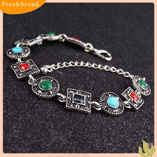 &lt; Freshbread &gt; Boho Wanita Lingkaran Persegi Warna-Warni Resin Ukir Etnik Gelang Pesta Perhiasan