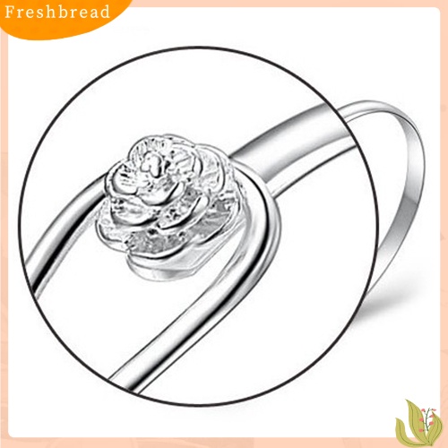 &lt; Freshbread &gt; Gelang Bangle Lingkaran Cuff Bangle Wanita Simple Elegan Silver Plated Rose Decor