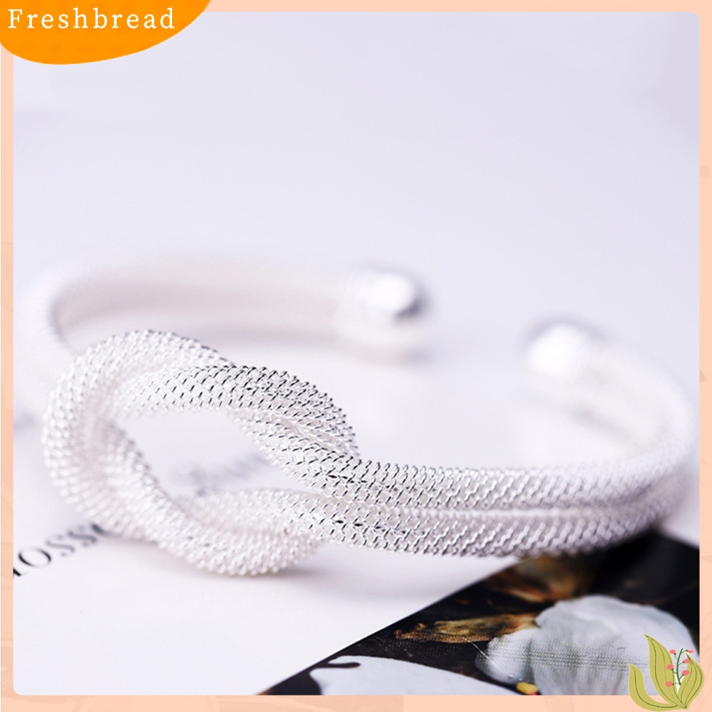 &lt; Freshbread &gt; Wanita Elegan Knotting Twist Mesh Tabung Pembukaan Manset Bangle Gelang Perhiasan Hadiah