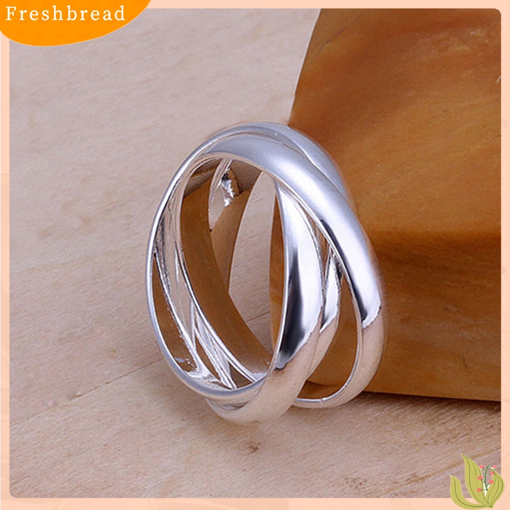 &lt; Freshbread &gt; Perhiasan Fashion Wanita 925 Sterling Silver Disepuh Triple Circle Band Ring US Size6 7 8 9