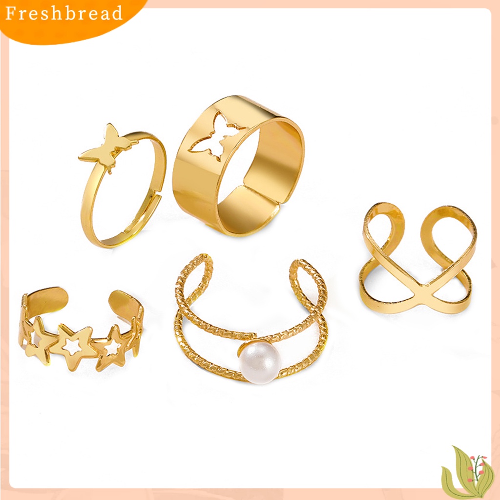 &lt; Freshbread &gt; 5Pcs Cincin Jari Berongga Keluar Bintang Kupu-Kupu Perhiasan Vintage Stackable Rings Untuk Pakaian Sehari-Hari