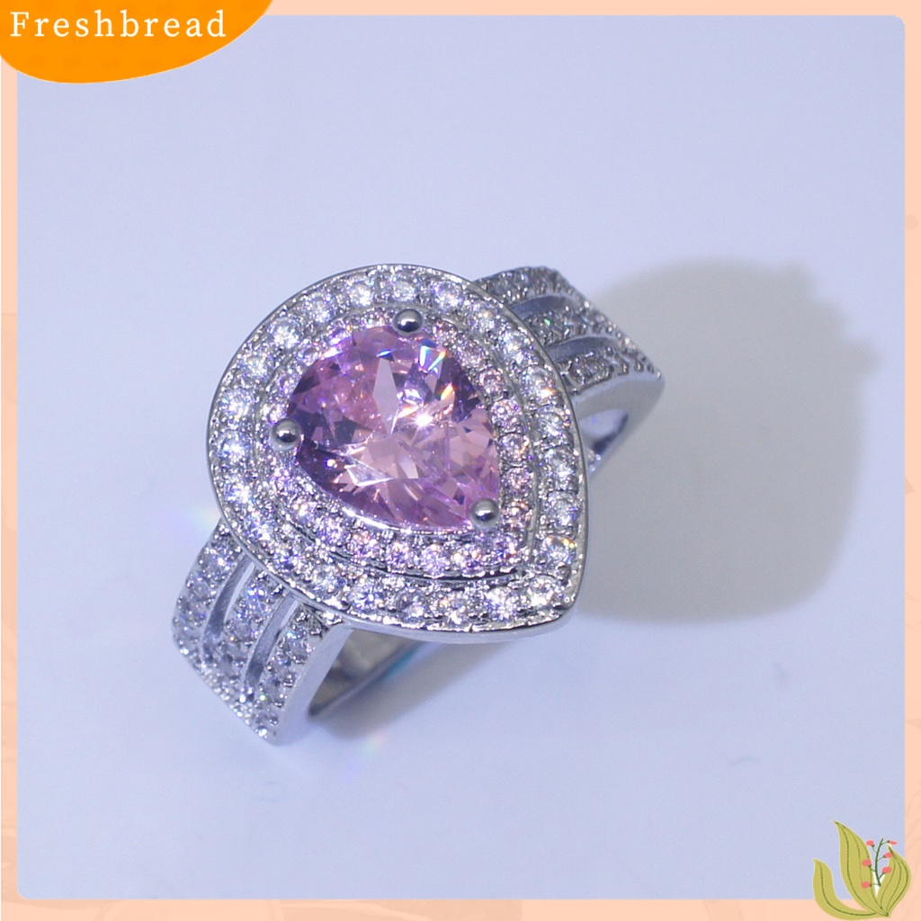 &lt; Freshbread &gt; Cincin Kawin Shiny Bentuk Tetesan Air Tiga Lapis Anti-Cacat Kristal Imitasi Hias Mewah Stainless Elegan Pernikahan Circlet Untuk Prom