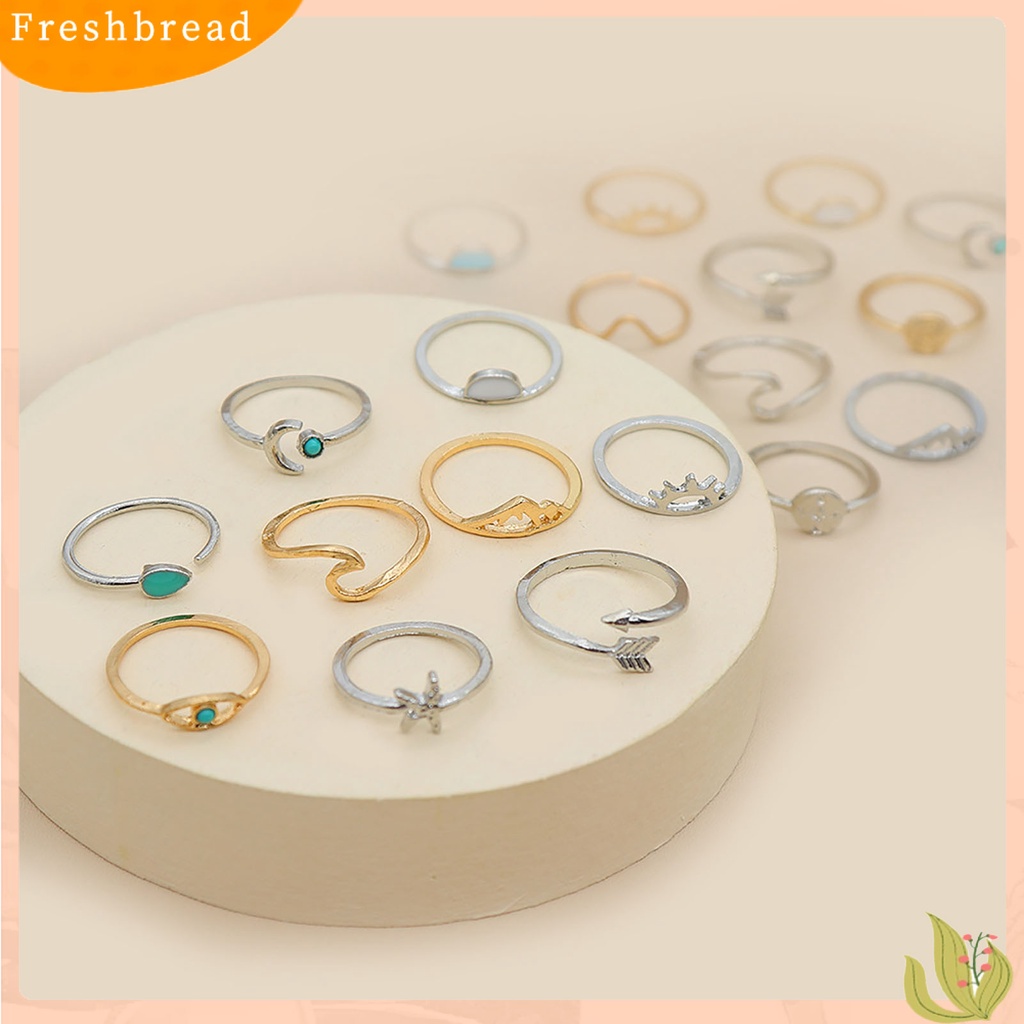 &lt; Freshbread &gt; 19 Pcs Gelombang Pembukaan Cincin Boho Gaya Etnik Turquoise Finger Rings Perhiasan Aksesori