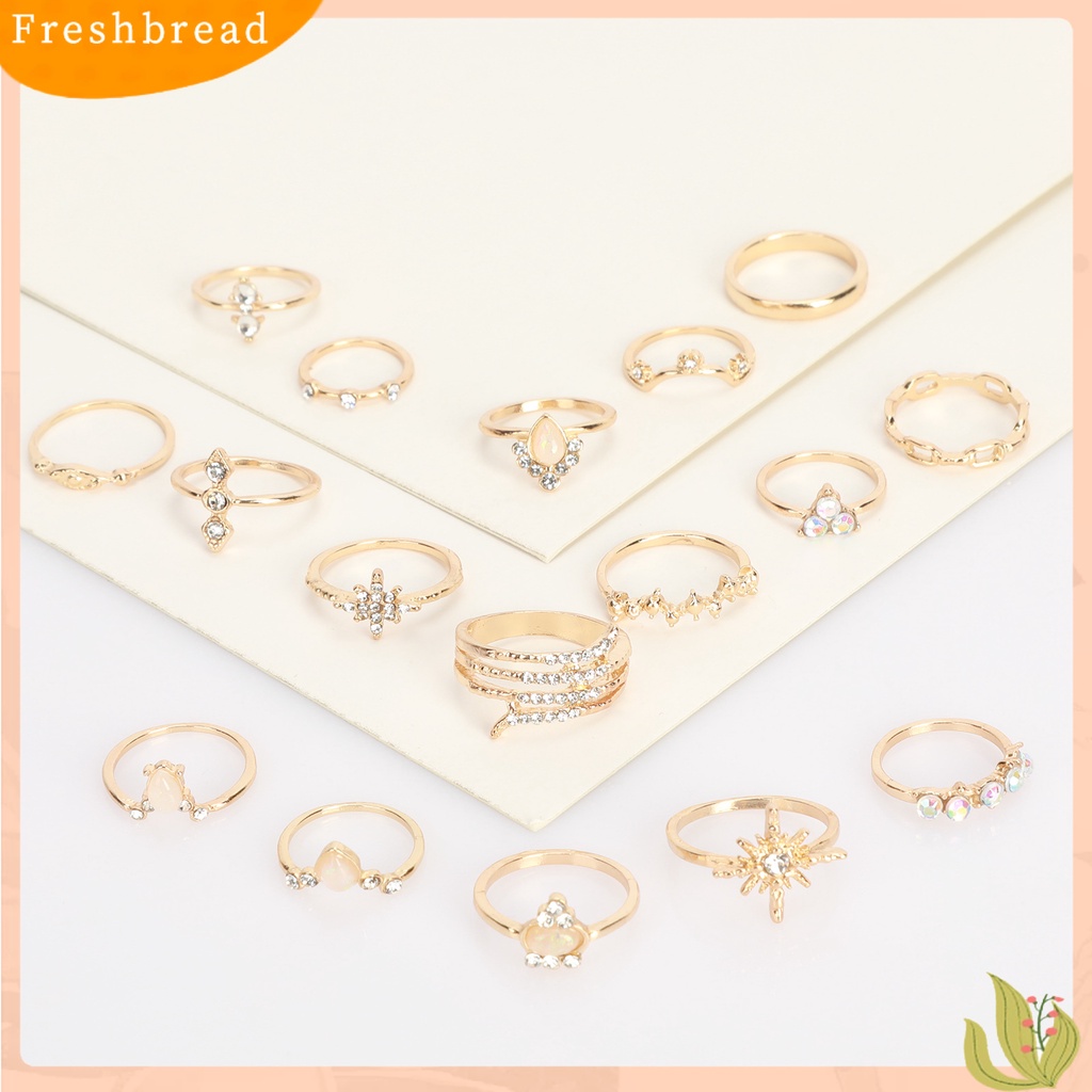 &lt; Freshbread &gt; 17Pcs/Set Cincin Jari Bohemian Perhiasan Hadiah Wanita Buatan Batu Permata Berlian Imitasi Finger Ring Untuk Pacaran