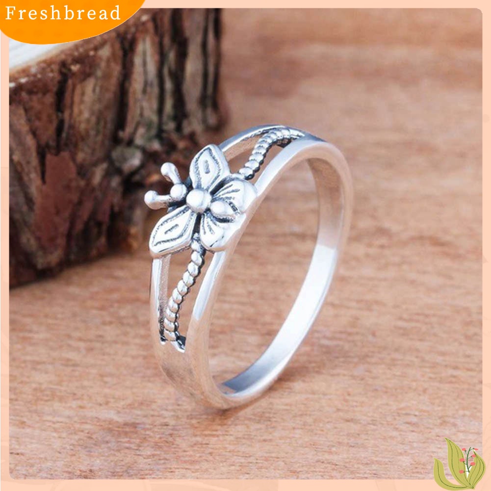 &lt; Freshbread &gt; Wanita Perak Berlapis Berongga Kupu-Kupu Tipis Band Jari Cincin Pesta Perhiasan Hadiah