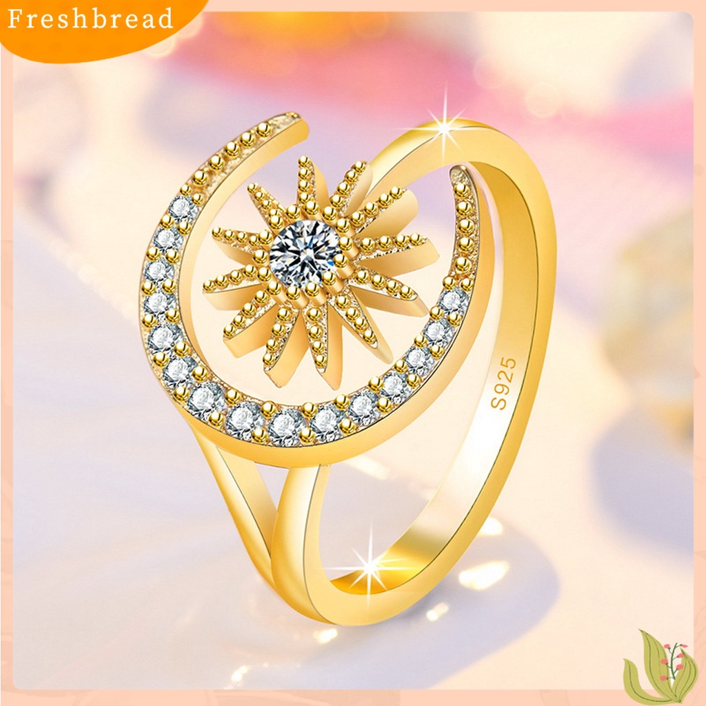 &lt; Freshbread &gt; Wanita Cincin Pembukaan Geometris Dainty Elegan Temperamen Hadiah Berlian Imitasi Tertanam Bintang Bulan Jari Cincin Aksesoris Perhiasan