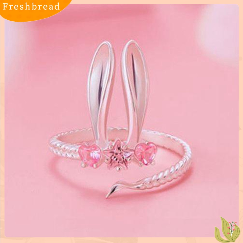 &lt; Freshbread &gt; Wanita Cincin Pembukaan Lucu Manis Hadiah Hari Valentine Merah Muda Berlian Imitasi Tertanam Kelinci Jari Cincin Perhiasan Fashion