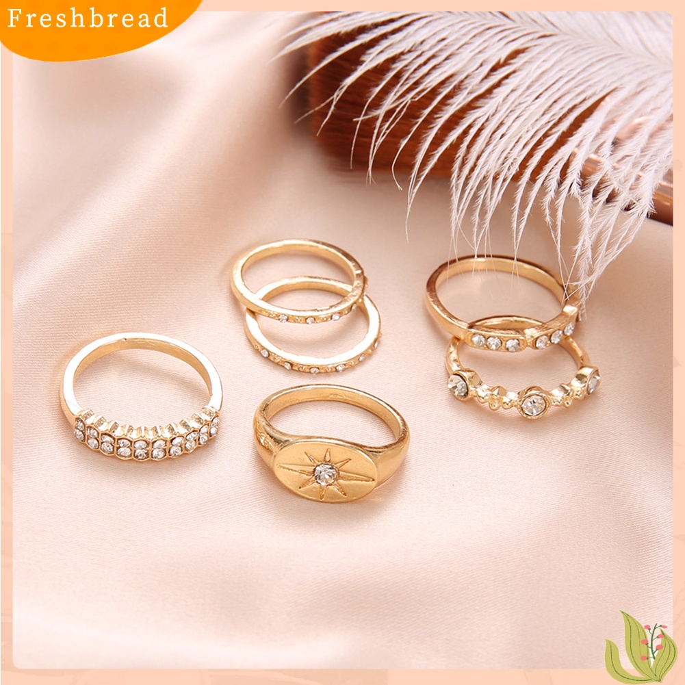&lt; Freshbread &gt; 6Pcs/Set Fashion Wanita Matahari Berlian Imitasi Bertatahkan Jari Cincin Pesta Perjamuan Perhiasan