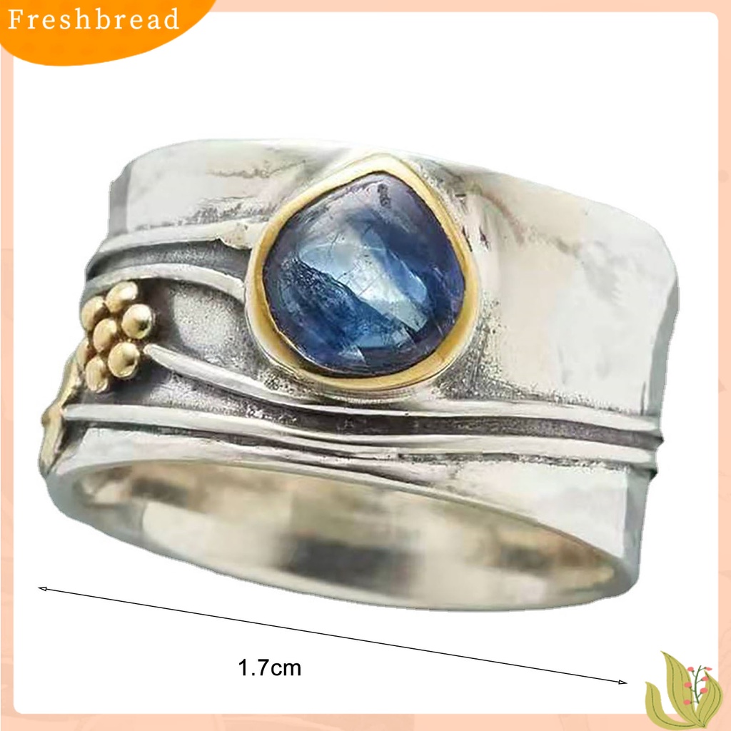 &lt; Freshbread &gt; Cincin Vintage Two-tone Pernyataan Sederhana Biru Permata Imitasi Daun Bunga Jari Cincin Perhiasan Aksesoris