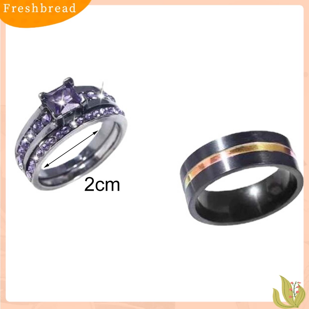 &lt; Freshbread &gt; 3Pcs/Set Cincin Pasangan Lebar Permukaan Halus Alloy Cubic Zirconia Garis Tipis Jari Rings Perhiasan Fashion