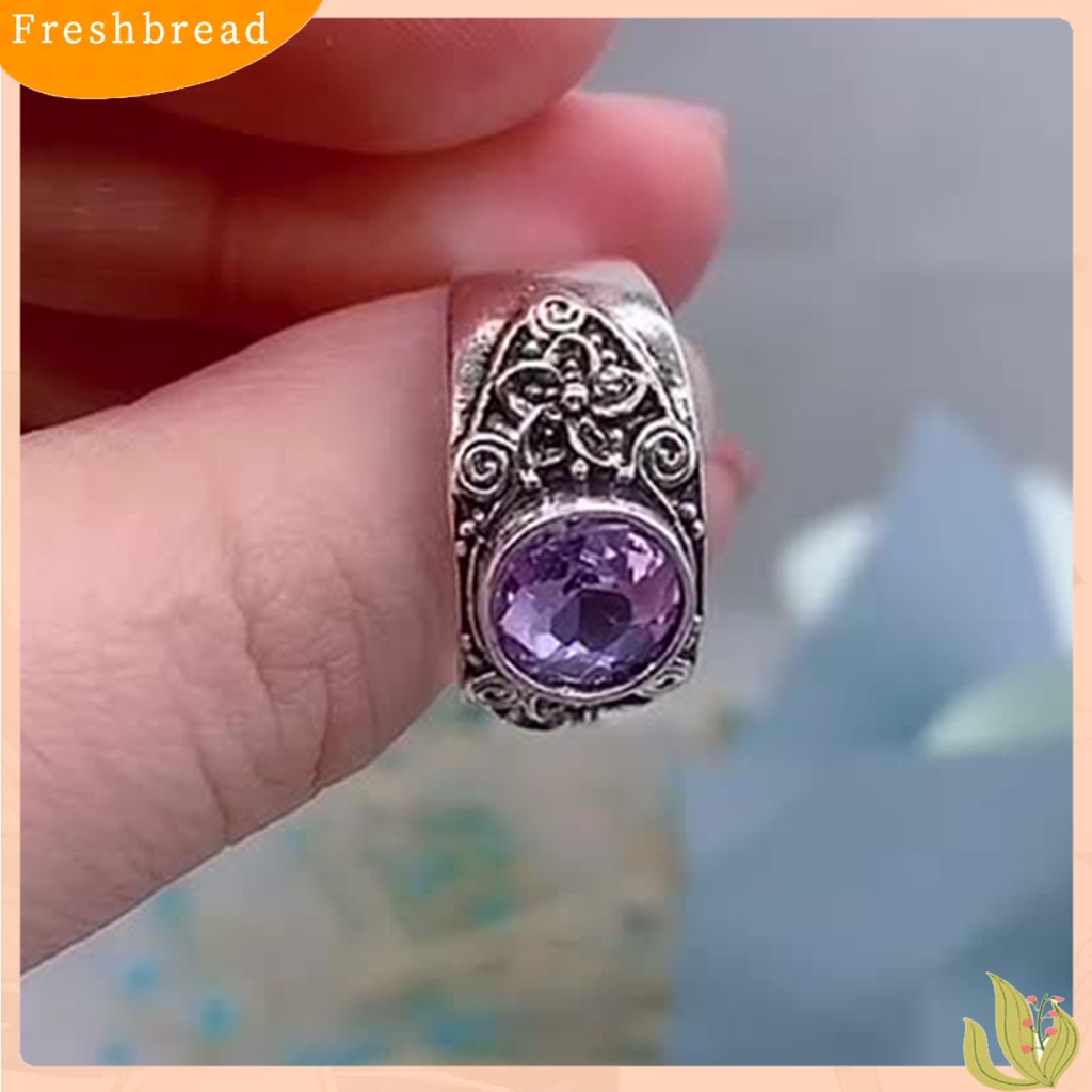 &lt; Freshbread &gt; Unisex Cincin Lebar Ukir Mewah Ungu Kristal Imitasi Jari Cincin Perhiasan Aksesoris