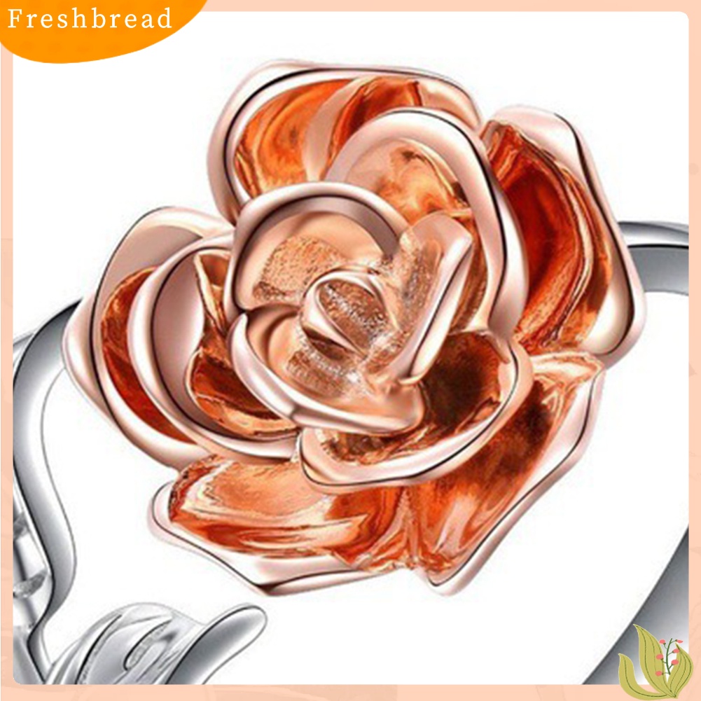 &lt; Freshbread &gt; Fashion Bunga Mawar Daun Terbuka Cincin Wanita Adjustable Pesta Perhiasan Band Hadiah