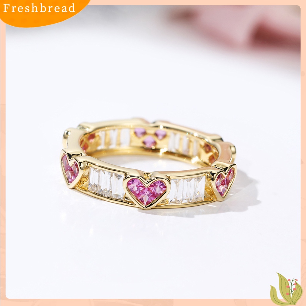 &lt; Freshbread &gt; Wanita Cincin Peach Hati Berlian Imitasi Perhiasan Berongga Keluar Cubic Zirconia Finger Ring Hadiah Ulang Tahun