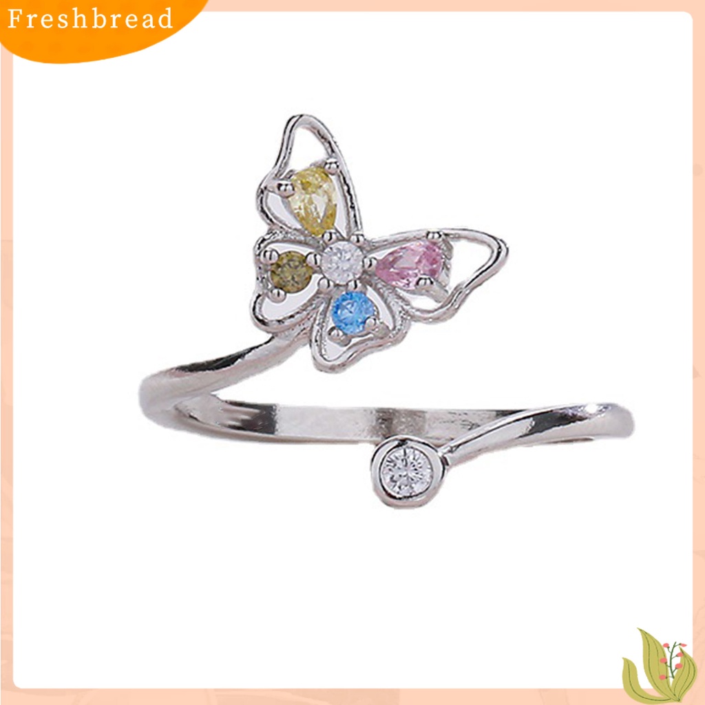 &lt; Freshbread &gt; Wanita Cincin Manis Warna-Warni Cubic Zirconia Open End Temperamen Bentuk Kupu-Kupu Hias Berlian Imitasi Jari Telunjuk Cincin Aksesoris Fashion