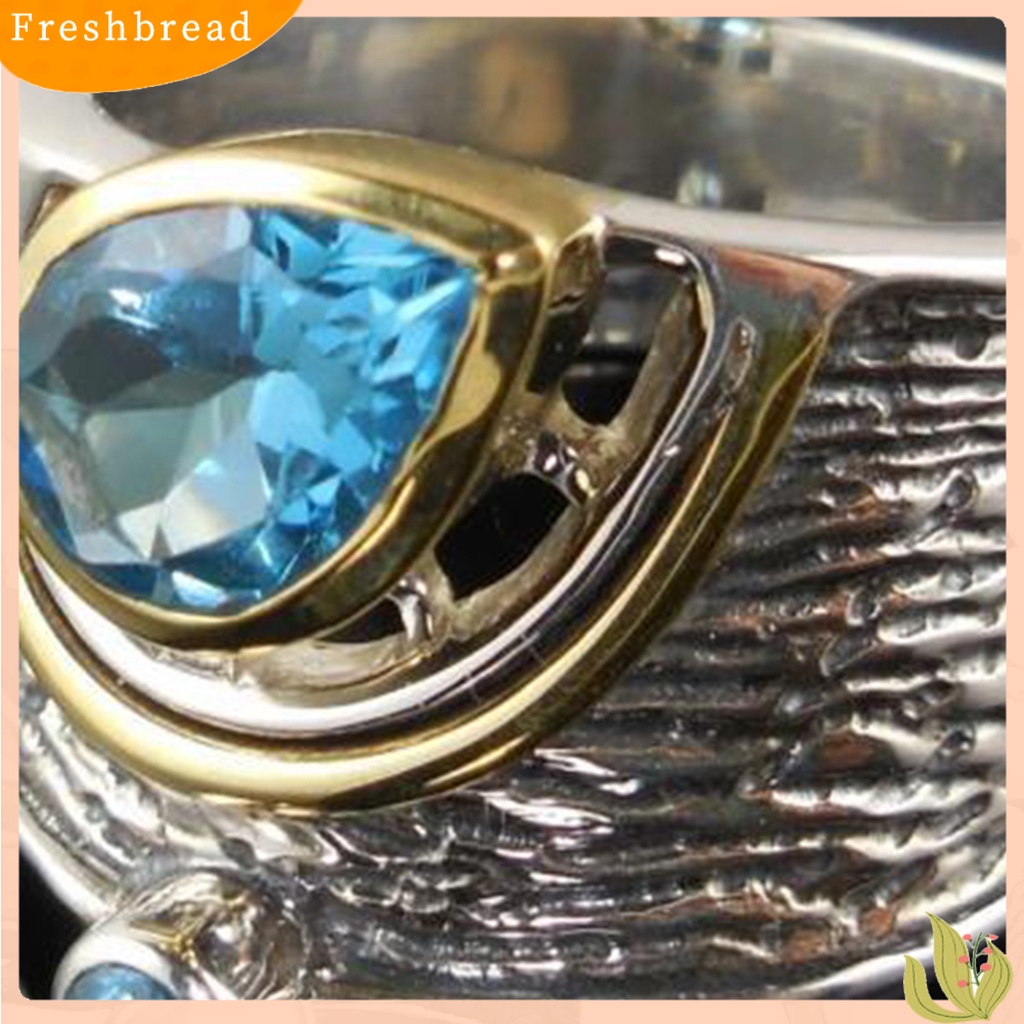 &lt; Freshbread &gt; Cincin Unisex Berbentuk Tetesan Air Perhiasan Etnik Fashion Penampilan Cincin Lebar Permata Imitasi Untuk Pernikahan