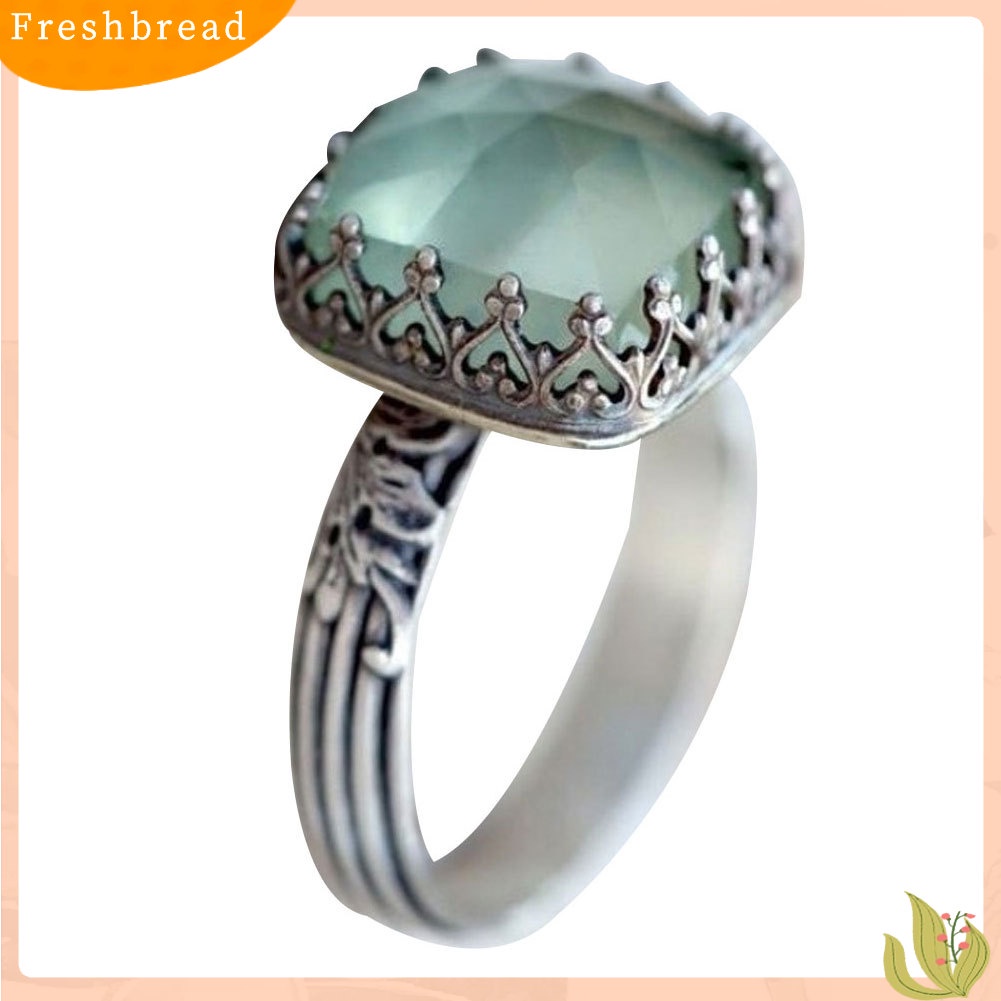 &lt; Freshbread &gt; Wanita Vintage Square Faux Moonstone Perhiasan Perjamuan Cocktail Engagement Ring