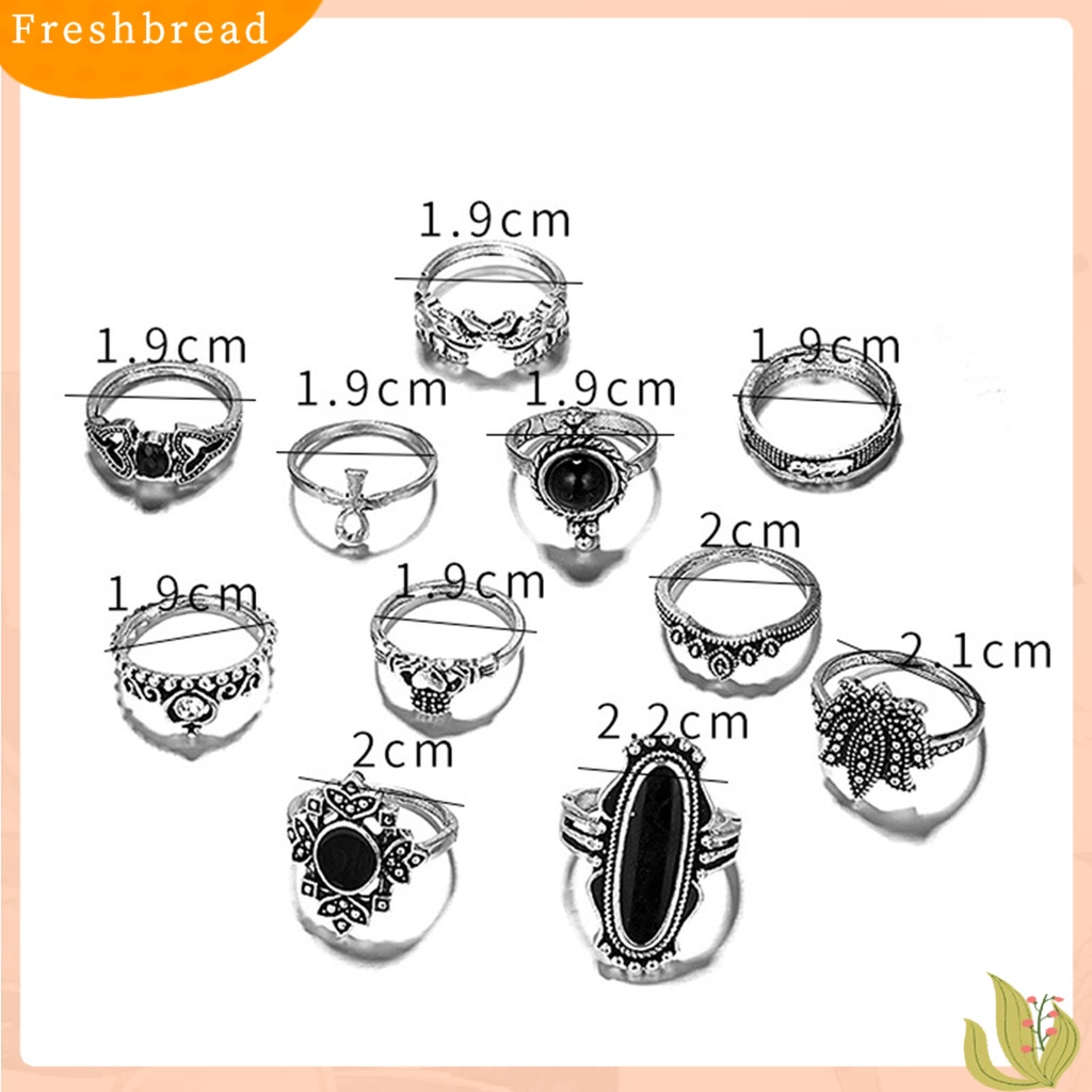 &lt; Freshbread &gt; 11Pcs/set Cincin Buku Jari Jantung Dapat Ditumpuk Paduan Bohemia Hitam Permata Imitasi Jari Rings Perhiasan Aksesori