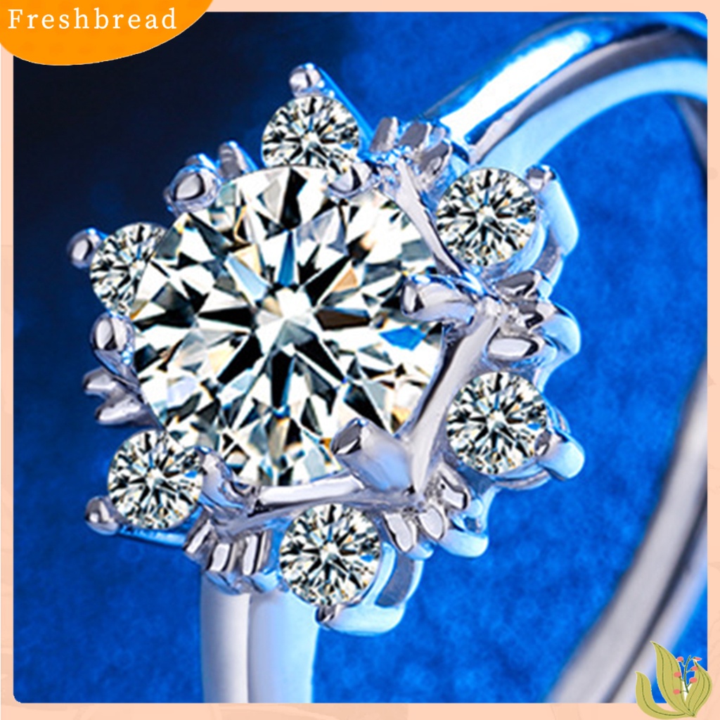 &lt; Freshbread &gt; Cubic Zirconia Cincin Berlian Imitasi Mengkilap Inlay Snowflake Open Ring Elegan Dekorasi Tembaga Perhiasan Wanita Jari Cincin Perjamuan Aksesoris Perhiasan Hadiah
