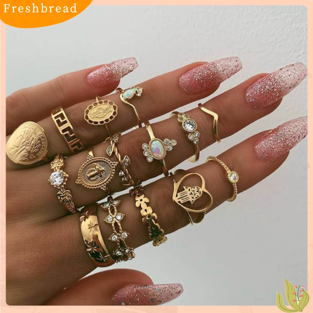 &lt; Freshbread &gt; 15Pcs/Set Cincin Fashion Cincin Jari Kristal Imitasi Hati Alloy Artistik Untuk Pakaian Sehari-Hari