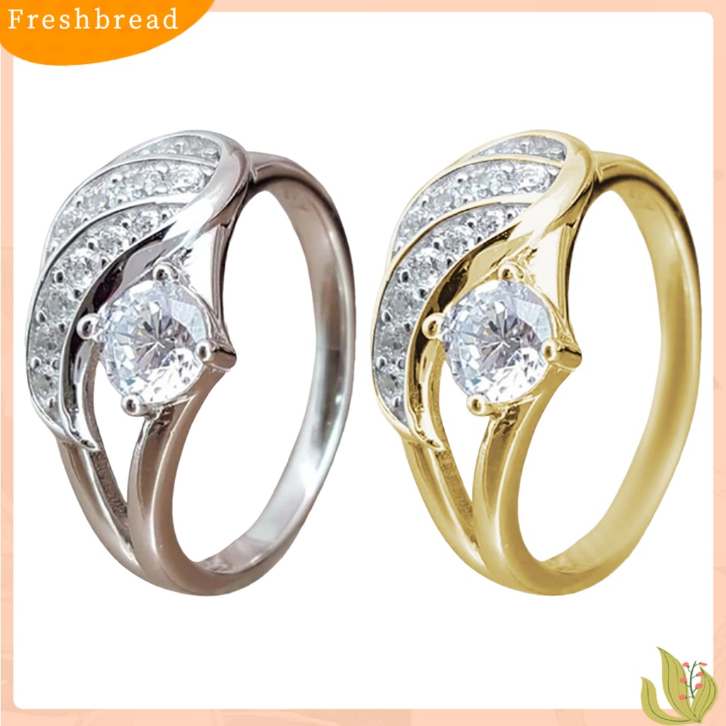 &lt; Freshbread &gt; Lady Ring Cubic Zirconic Bertatahkan Cincin Pernikahan Bentuk Sayap Bahan Alloy Bulat Untuk Lamaran